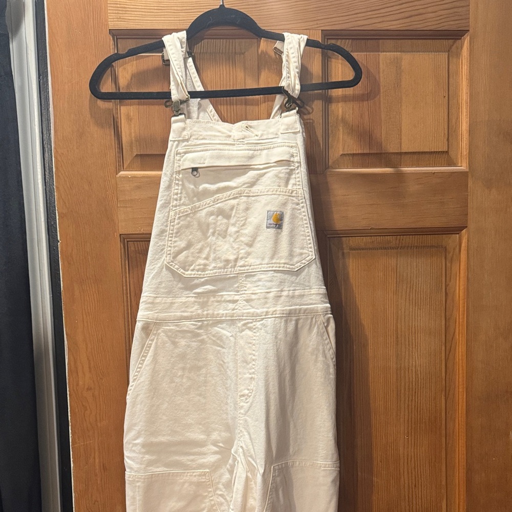 Carhartt White Womens Work Overalls - Loose Fit-Canvas -Rugged Flex-Double Knee